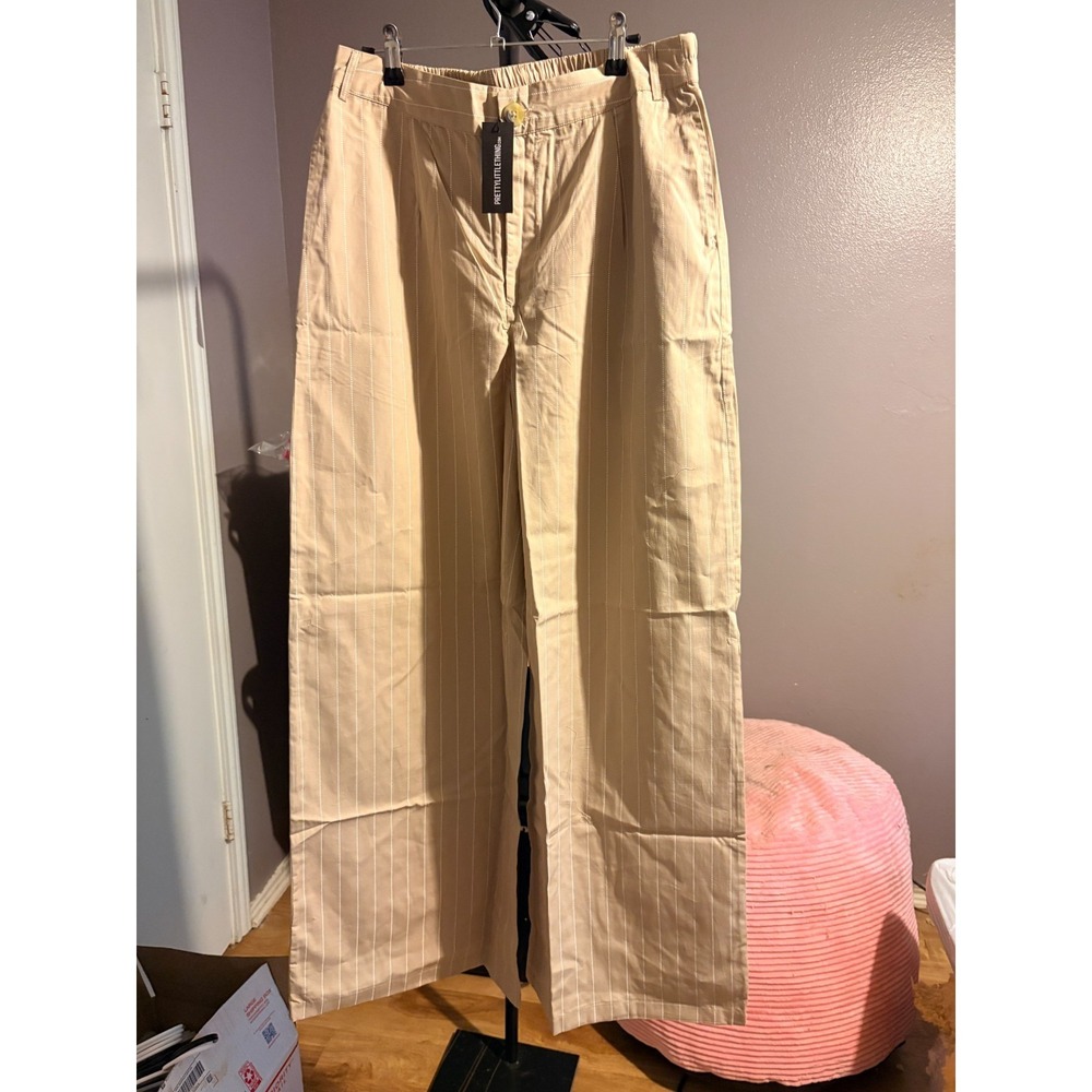 PrettyLittleThings Stone Poplin Pinstripe Tailored Wide Leg Pants Sz US 8‎